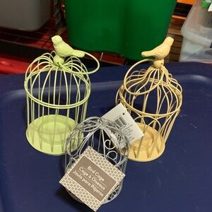 Ashland- Decorative Birdcage Trio in Pastel Yellow, Green, and Gray.
